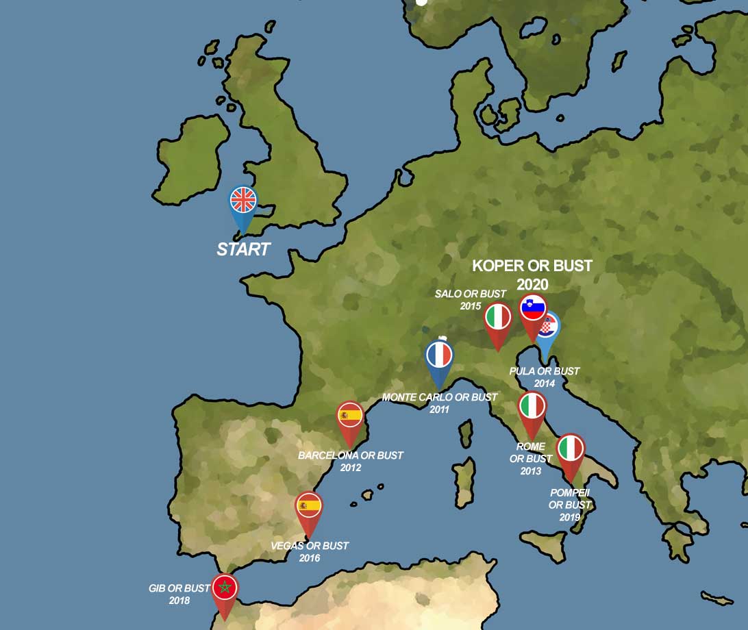 Banger Rally destinations over the years